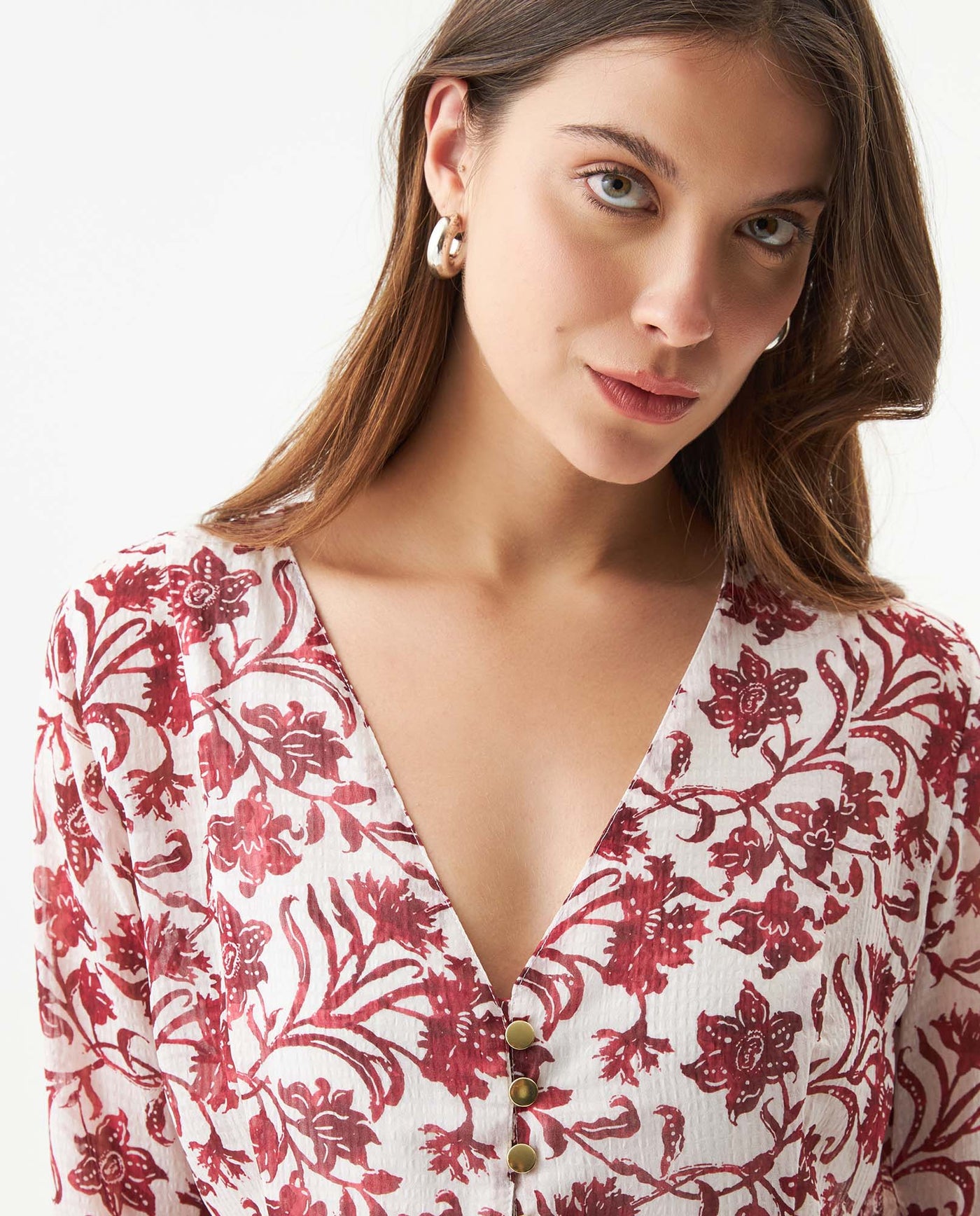 Women's Fitted V-Neck Blouse in Recycled Polyester Blend, Sailor - 4