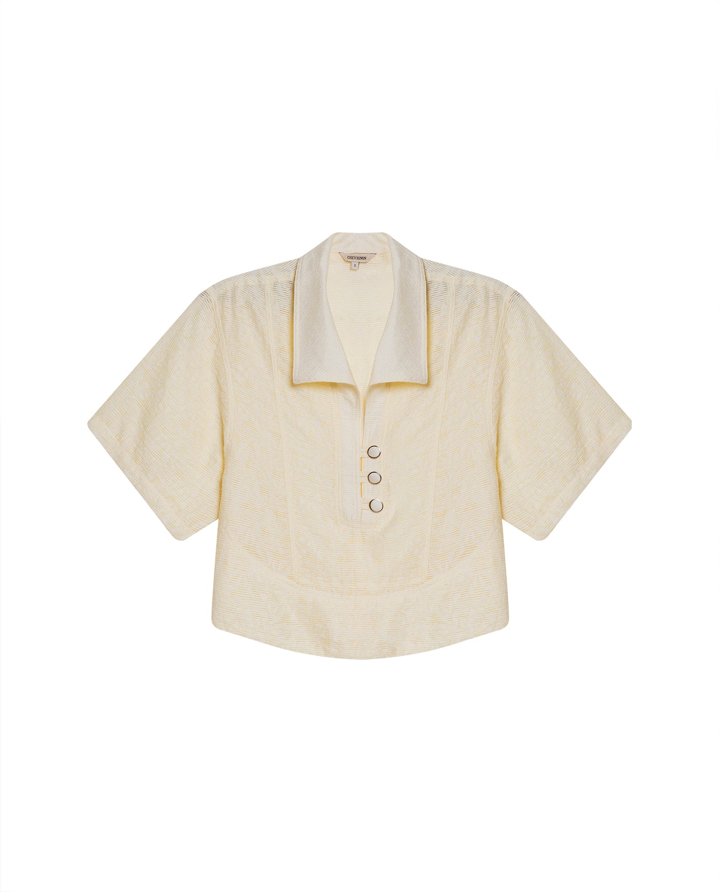 Women's Cut Detail Wide Short Sleeve Shirt in Rayon-Nylon Blend, Maritime - 1