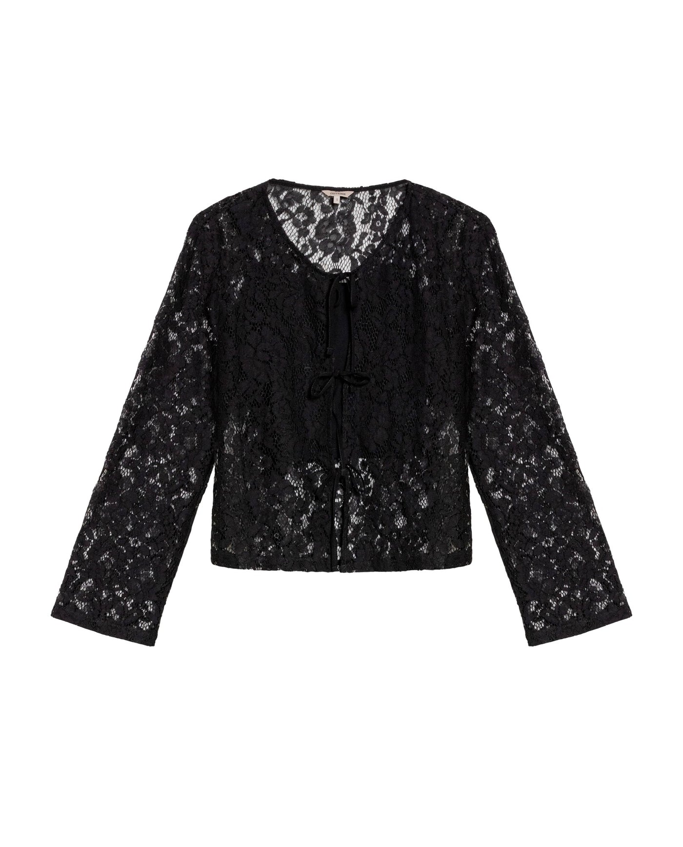Women's Tie-Front Lace Blouse in Cotton-Polyamide Blend Twilight 63_719G026_NEG194007_3