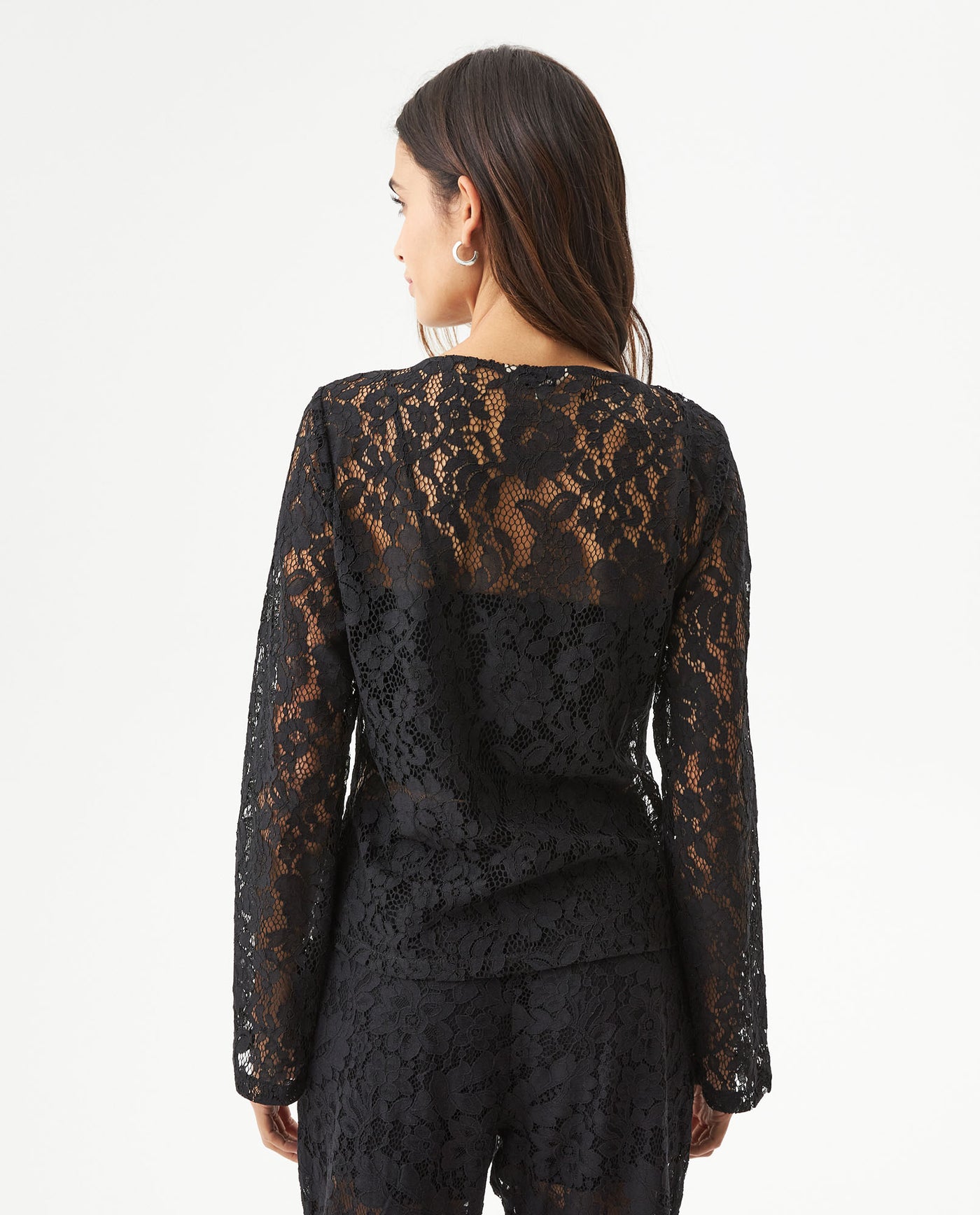 Women's Tie-Front Lace Blouse in Cotton-Polyamide Blend Twilight 63_719G026_NEG194007_6