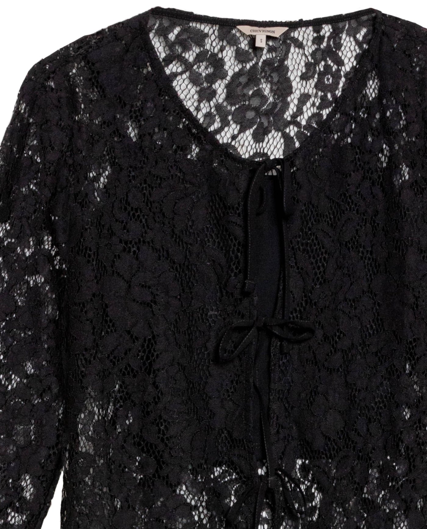 Women's Tie-Front Lace Blouse in Cotton-Polyamide Blend Twilight 63_719G026_NEG194007_8