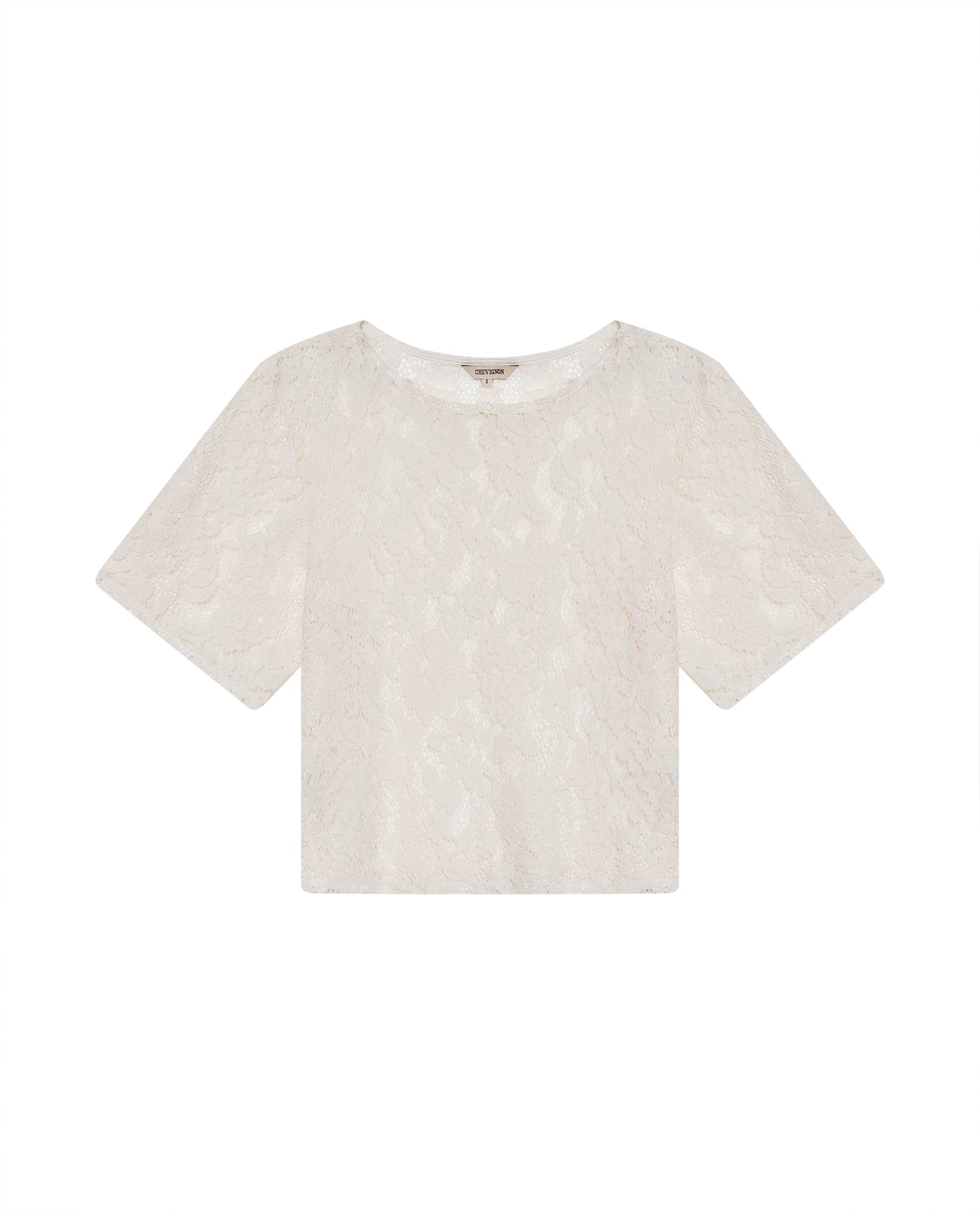 Women's Boxy Cropped Sheer Short Sleeve Blouse in Cotton-Polyamide Blend, Horizon - 1