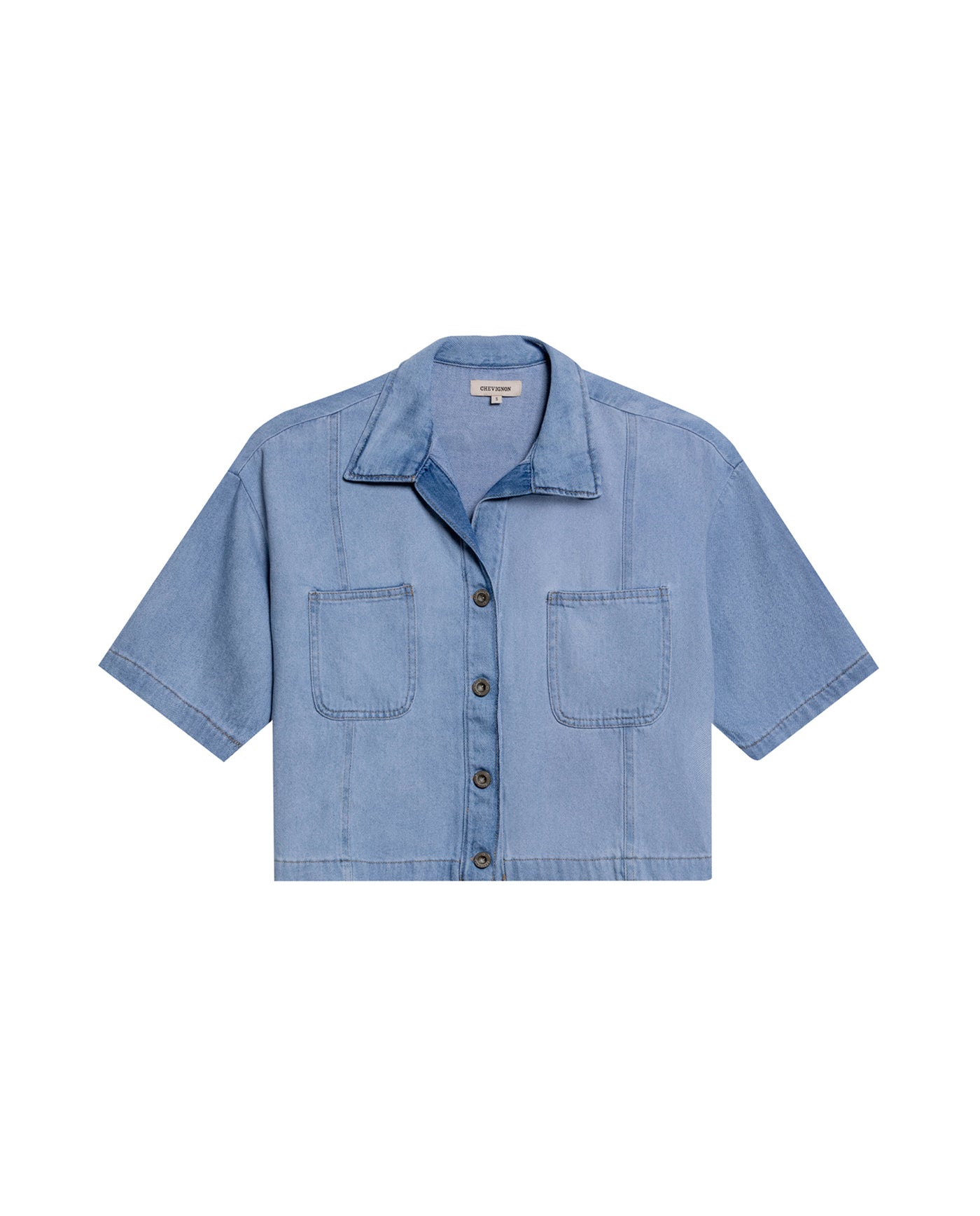 Women's Light Wash Denim Wide Shirt in Cotton, Archor - 1