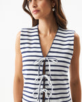 Women's Decorative V-Neck Sleeveless Shirt in Polyester-Cotton Blend Moonlight