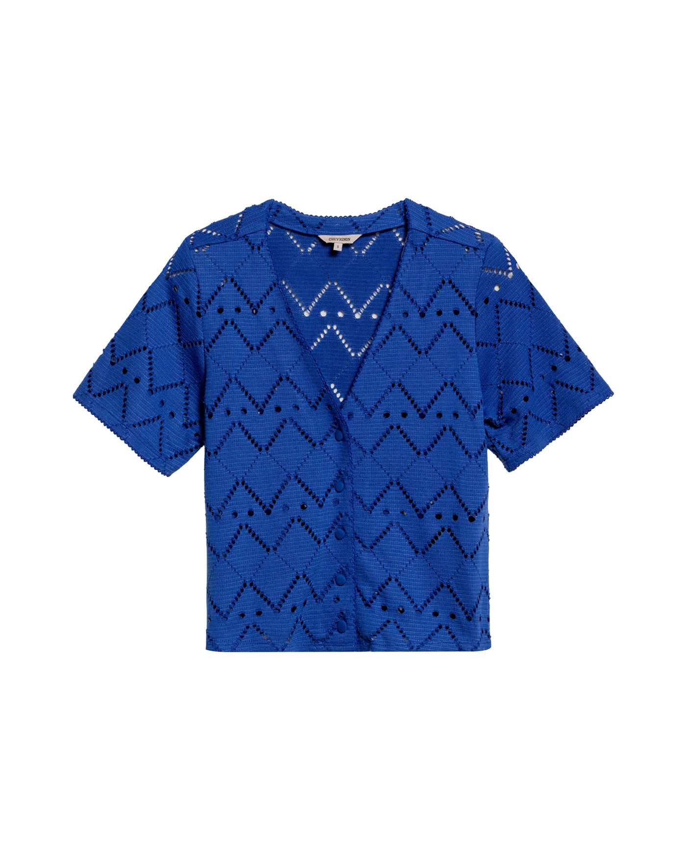 Women's Embroidered V-Neck Short Sleeve Blouse in Polyester Stretch Stardust 63_719G036_AZU193964_3