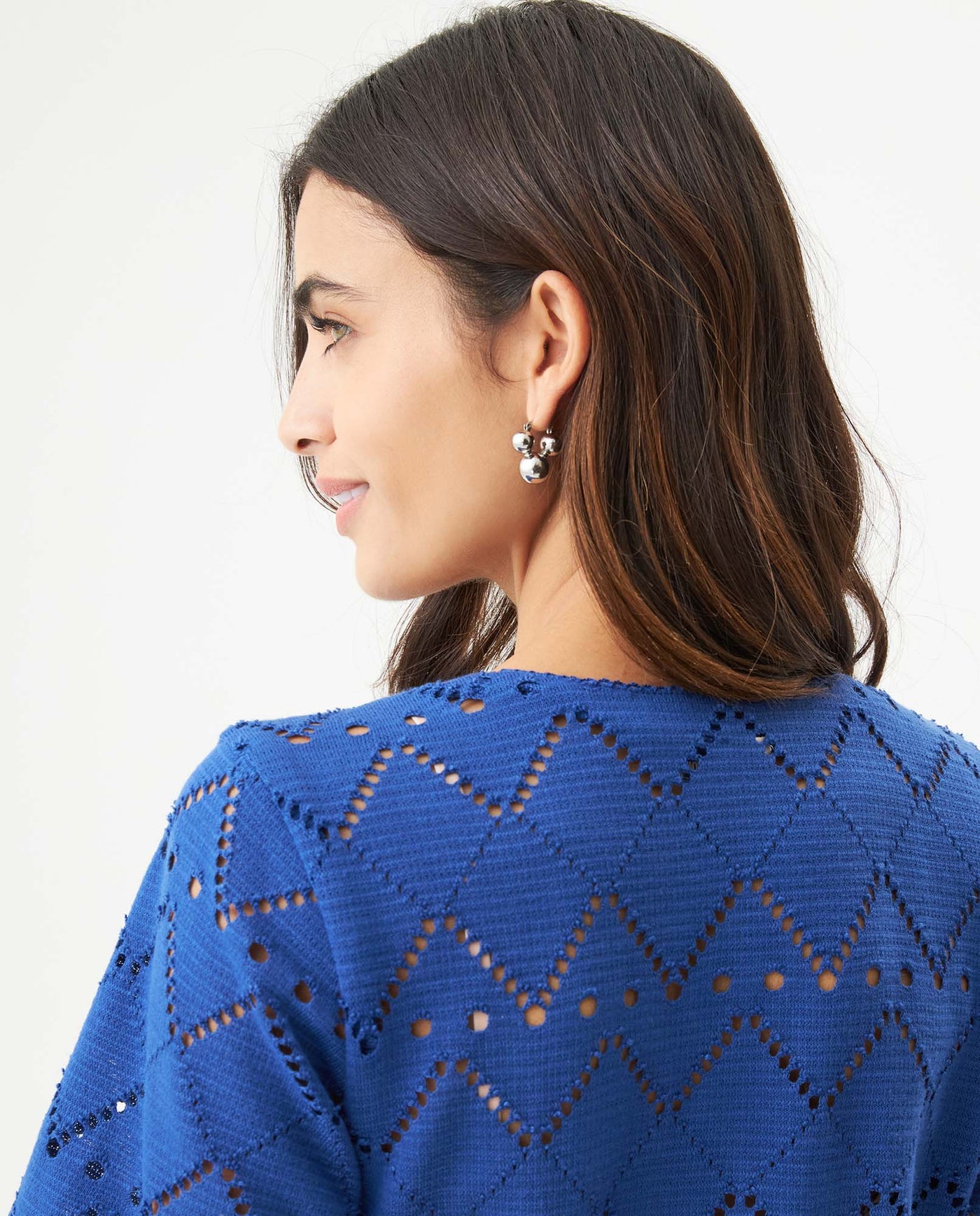 Women's Embroidered V-Neck Short Sleeve Blouse in Polyester Stretch Stardust 63_719G036_AZU193964_7