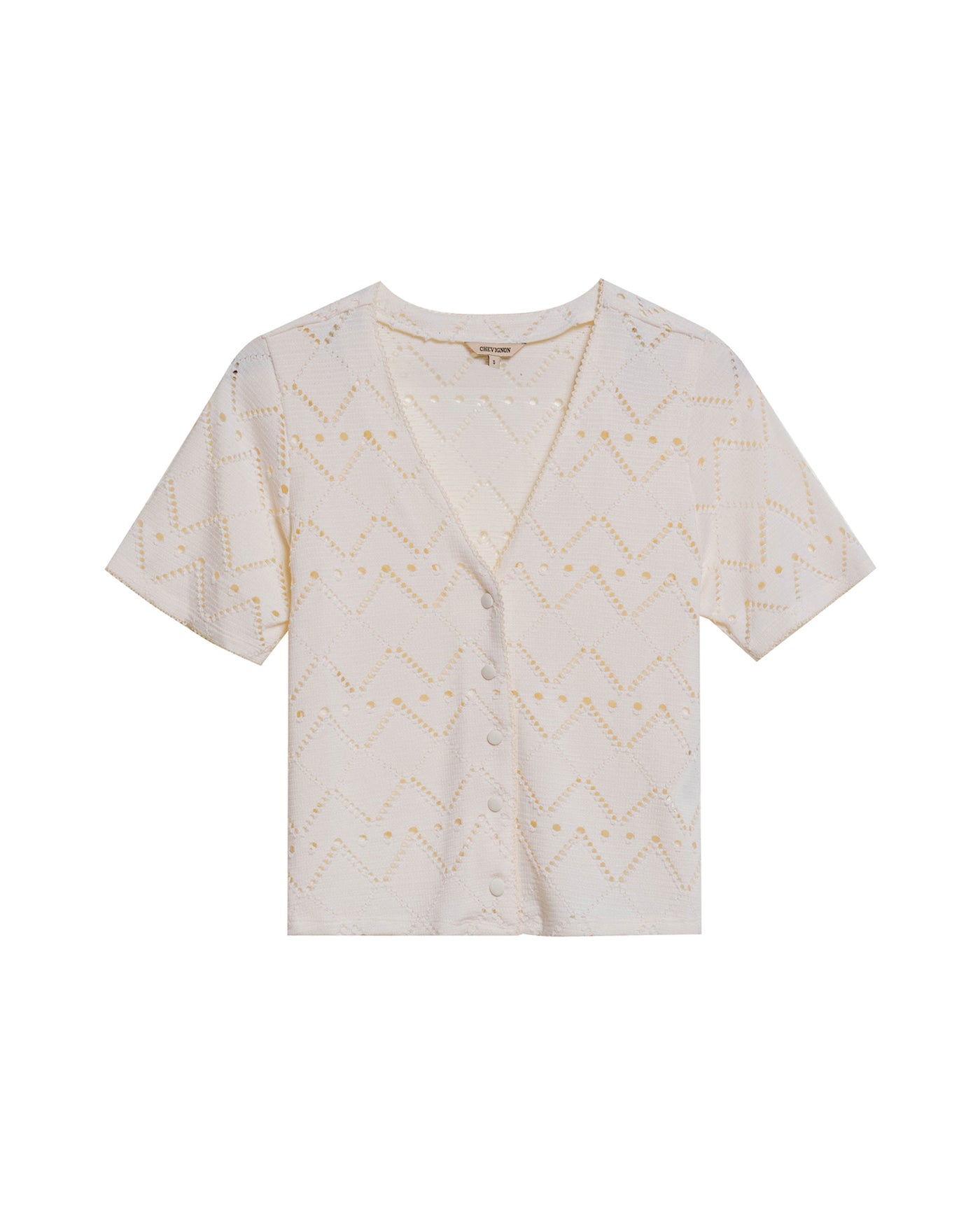 Women's Embroidered V-Neck Short Sleeve Blouse in Polyester Stretch Stardust 63_719G036_CRU114302_3