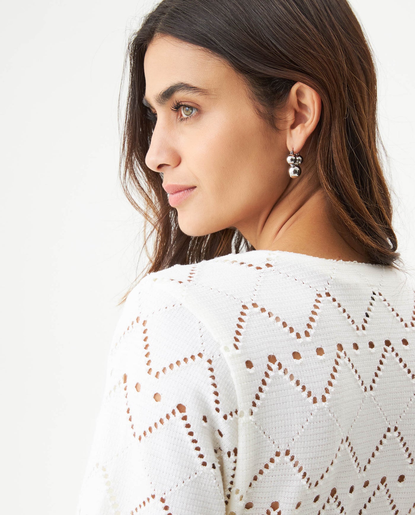 Women's Embroidered V-Neck Short Sleeve Blouse in Polyester Stretch Stardust 63_719G036_CRU114302_7