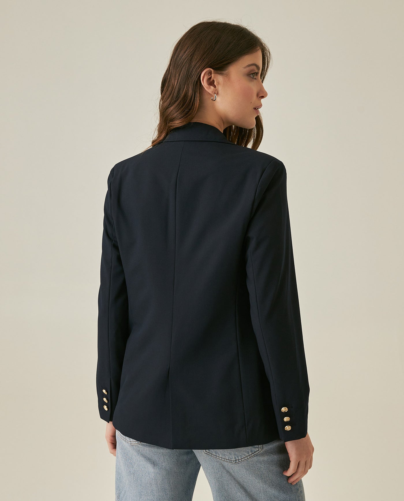 Womens Blazer Smart Polyester Blend Technical Mix Lapel Collar - Blue 63_721H000_AZU194023_6