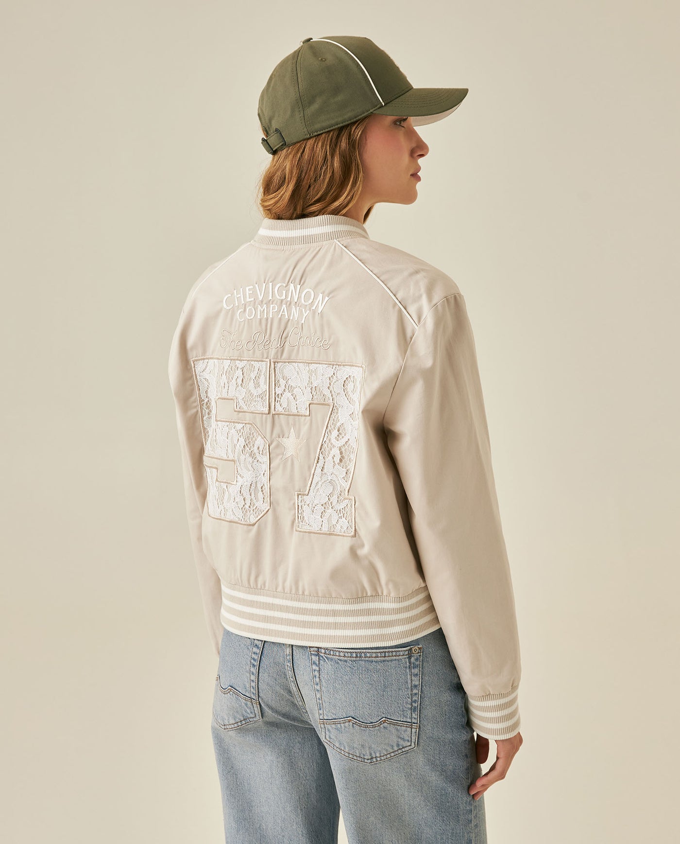 Womens Jacket Lace Embroidery Preppy Look Cotton - Beige 63_721H004_BEI140002_6
