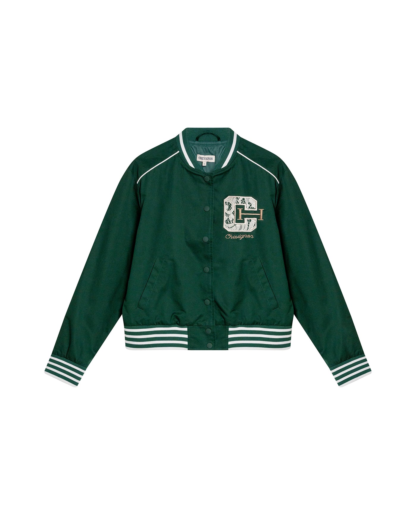 Womens Jacket Lace Embroidery Preppy Look Cotton - Dark Green 63_721H004_VER195406_3