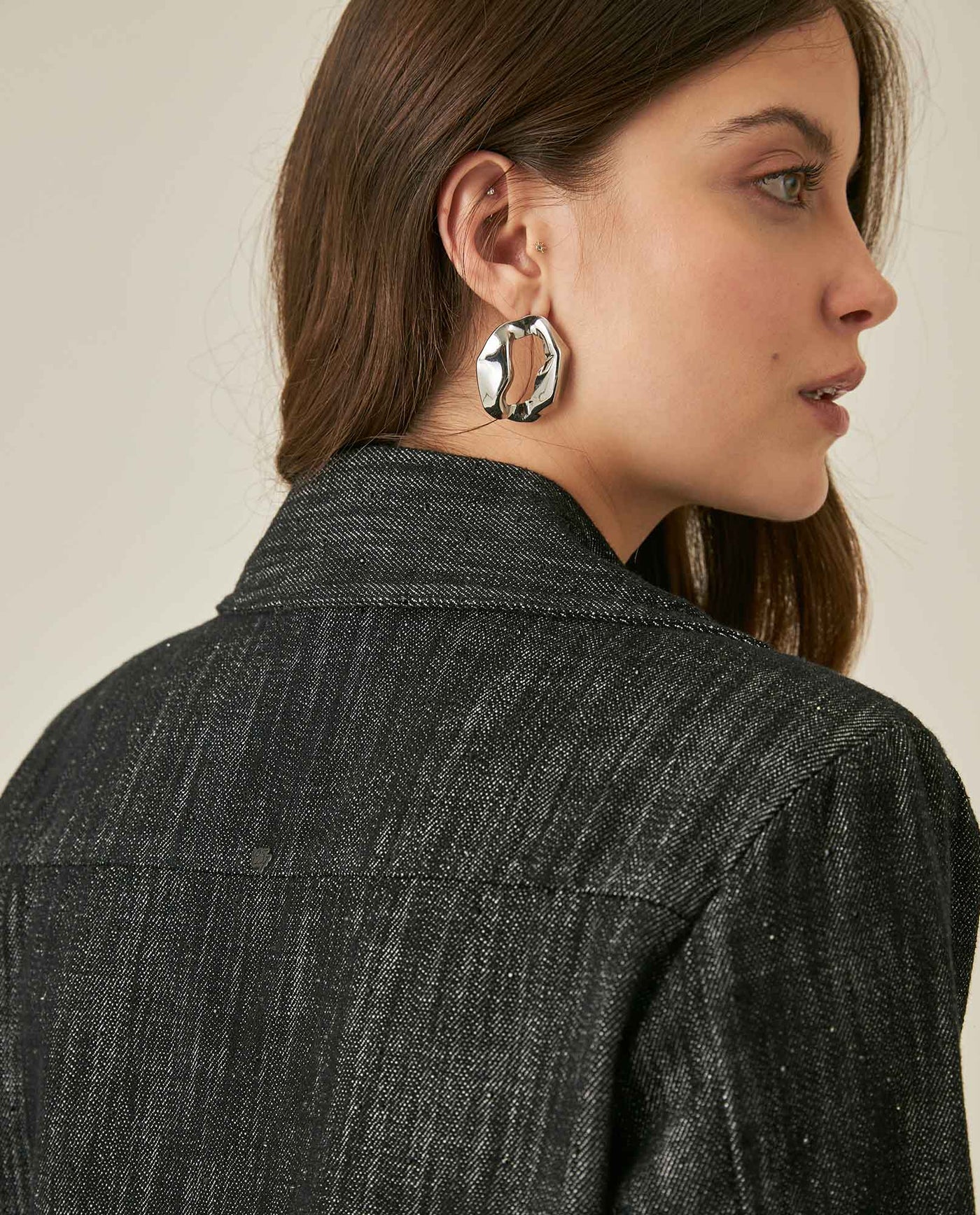 Womens Jacket Blazer Crop Style Cotton Denim Lightweight - Black 63_721H007_NEG194004_7