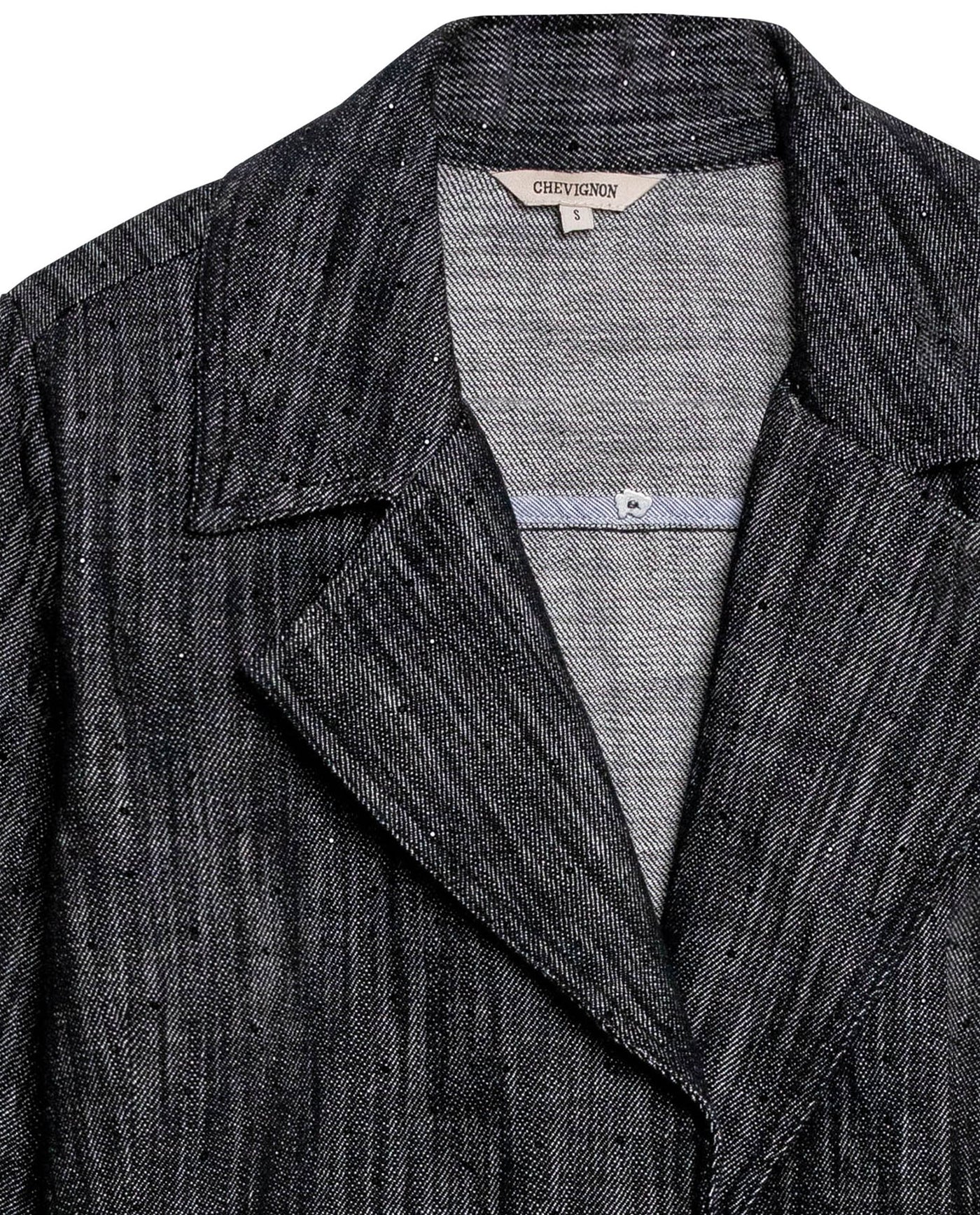 Womens Jacket Blazer Crop Style Cotton Denim Lightweight - Black 63_721H007_NEG194004_8