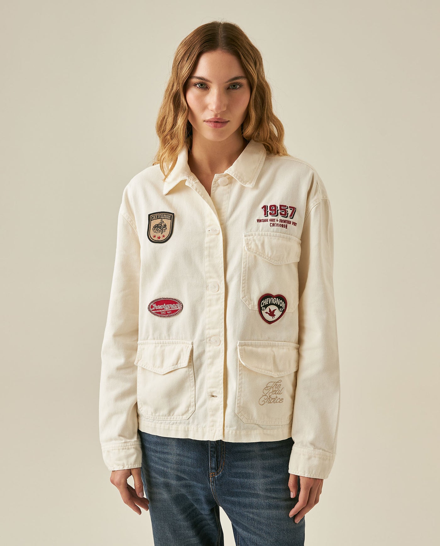 Womens Cotton Patch Detail Shirt Jacket - Raw 63_721H702_CRU135304_0