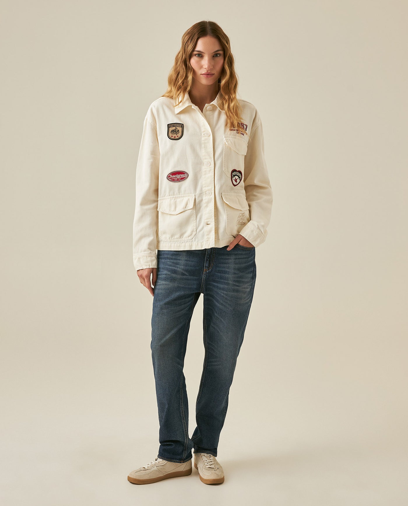 Womens Cotton Patch Detail Shirt Jacket - Raw 63_721H702_CRU135304_4