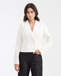 Women's Semi-Fitted Cropped Blazer with Corrugated Texture in Polyester-Elastane