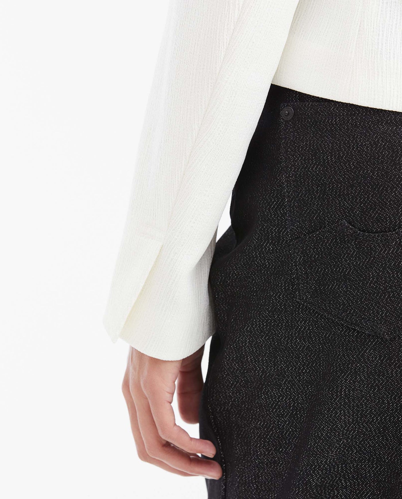 Women's Semi-Fitted Cropped Blazer with Corrugated Texture in Polyester-Elastane - 6