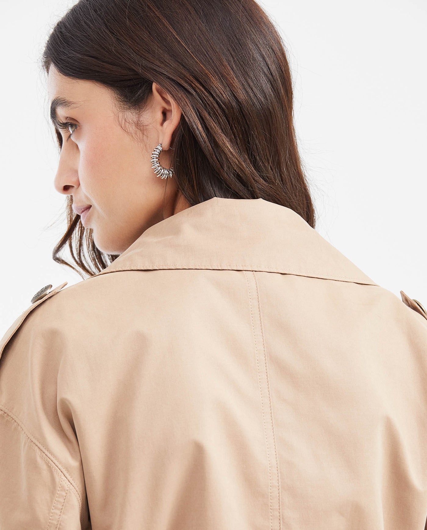 Women's Cropped Trench Jacket with Peach Touch in Polyester-Polyamide-Cotton - 6
