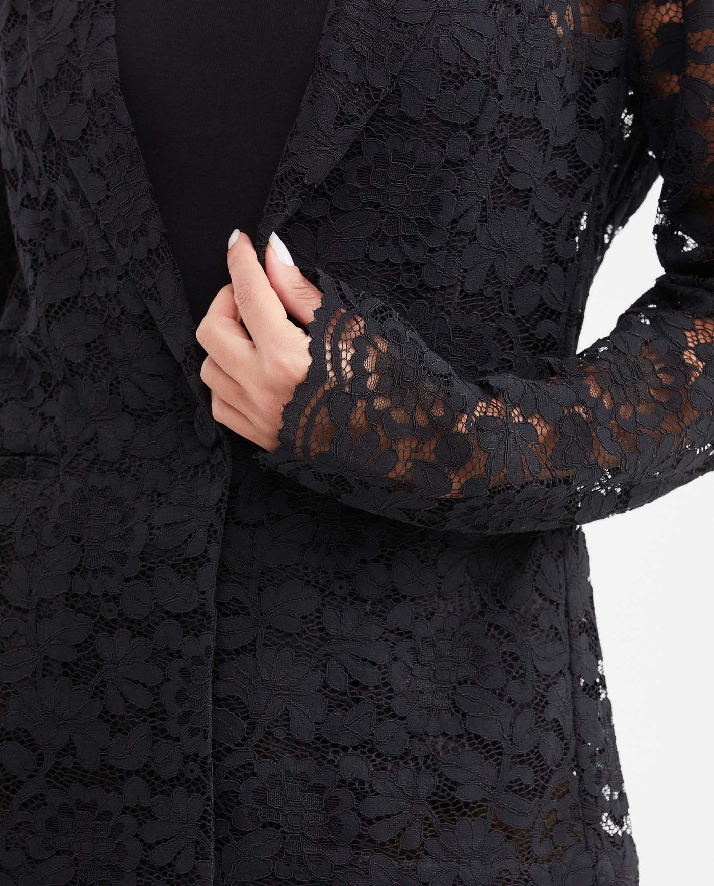 Women's Fitted Lace Blazer with Berry Sleeve Finish - 3