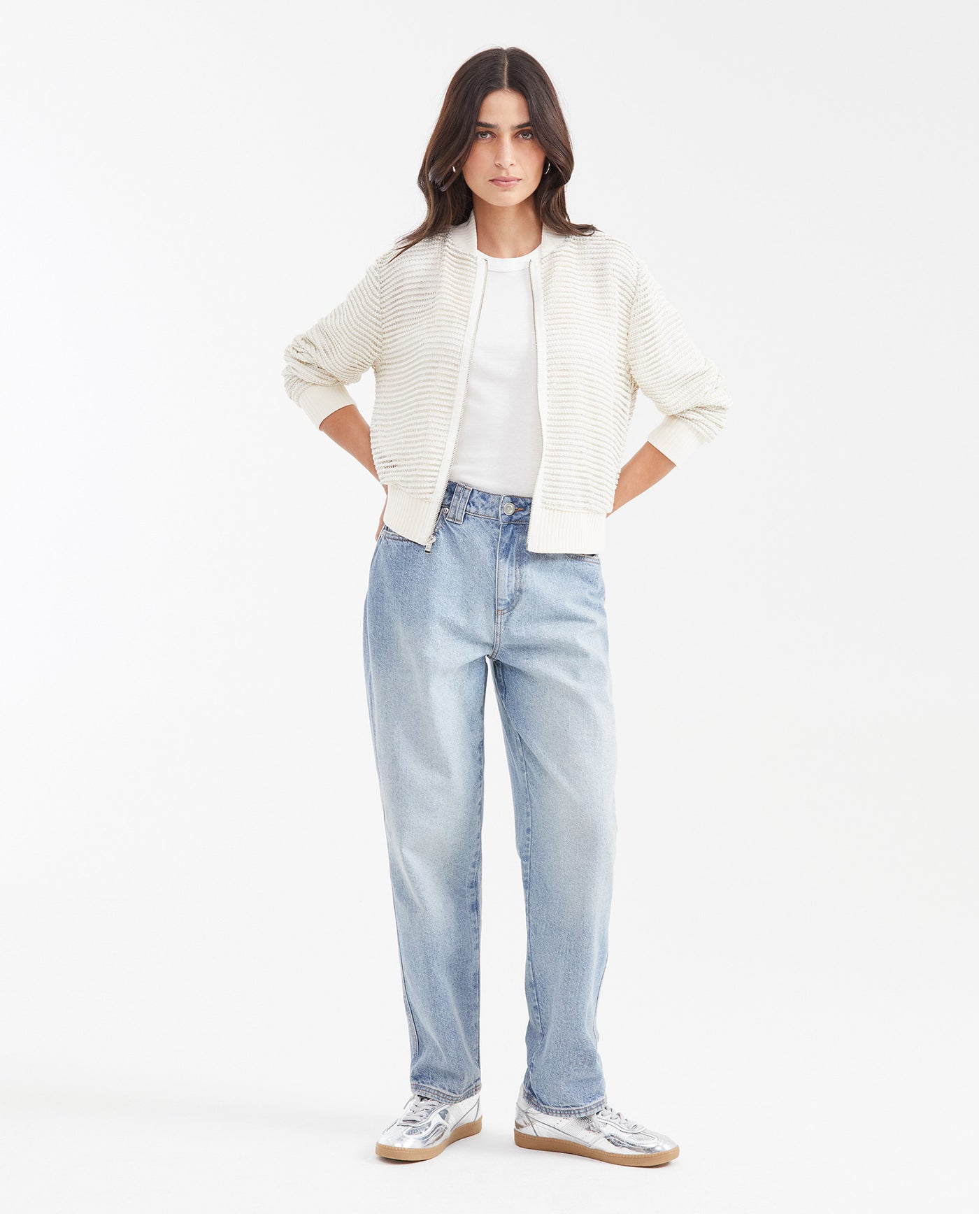 Women's Relaxed Fit Mesh Bomber Jacket with Lurex in Polyester-Rayon-Lurex - 2