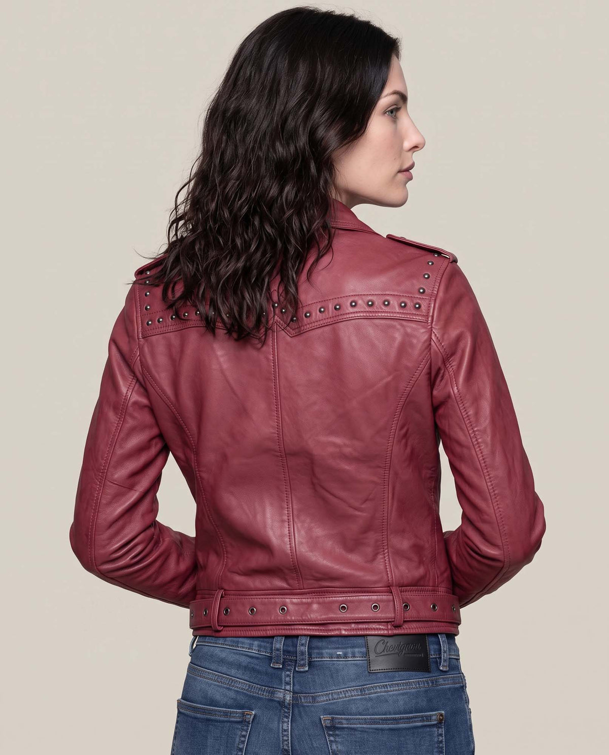 Women´s Leather Biker Jacket - Red 63_724D400_ROJ191531_6