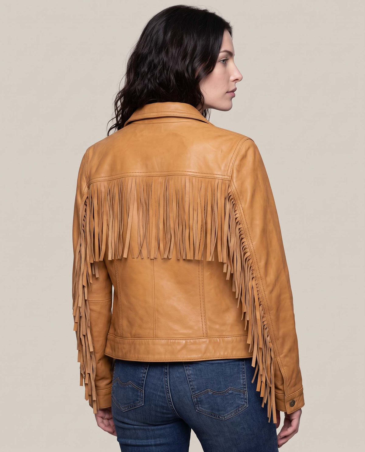 Women´s Fringe Leather Jacket - Brown 63_724D412_CAF181148_6