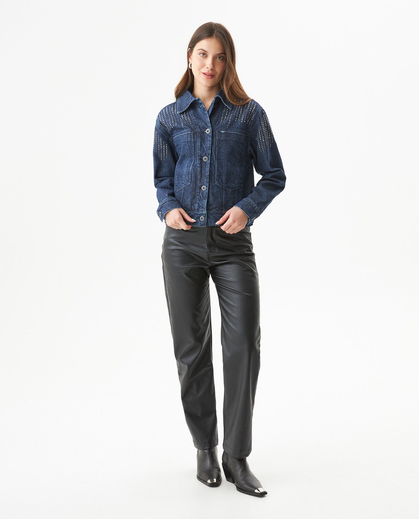 Women’s Oversized Denim Trucker Jacket in Cotton, Sparkle - 3