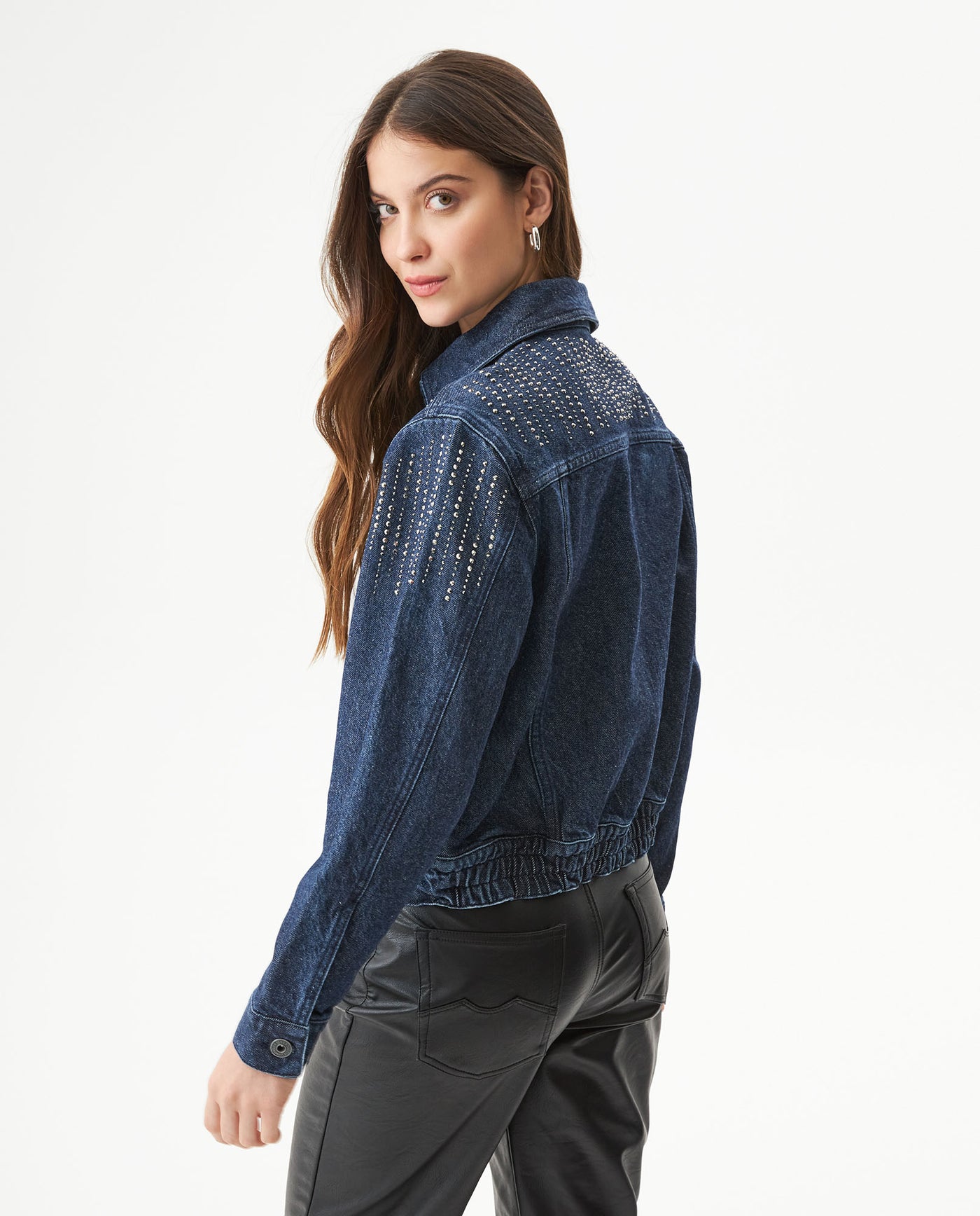 Women’s Oversized Denim Trucker Jacket in Cotton, Sparkle - 5