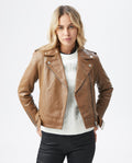 Women's Leather Jacket Biker Style - Brown