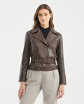 Women's Biker Lambskin Jacket Belt Waist Zipper Details