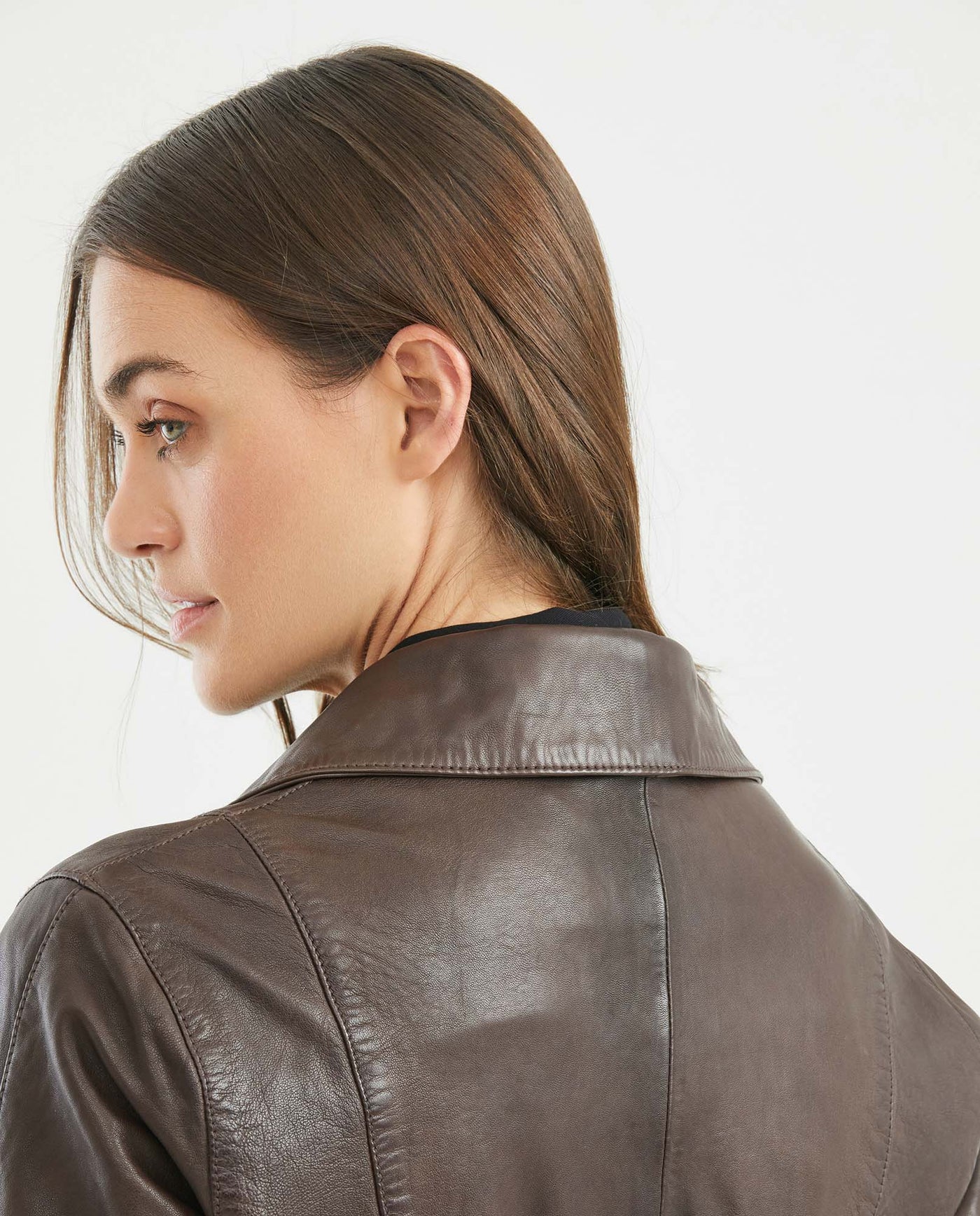 Women's Biker Lambskin Jacket Belt Waist Zipper Details - 6