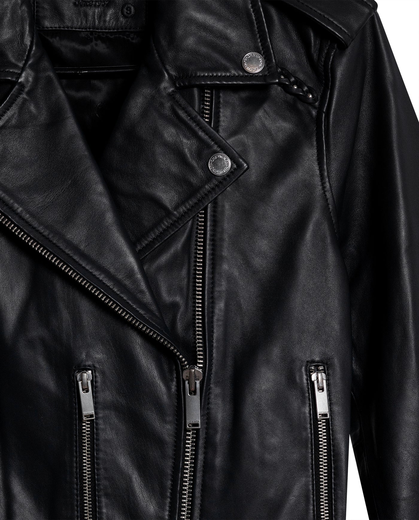 Women's Lambskin Biker Jacket Belted Braided Detail - 7