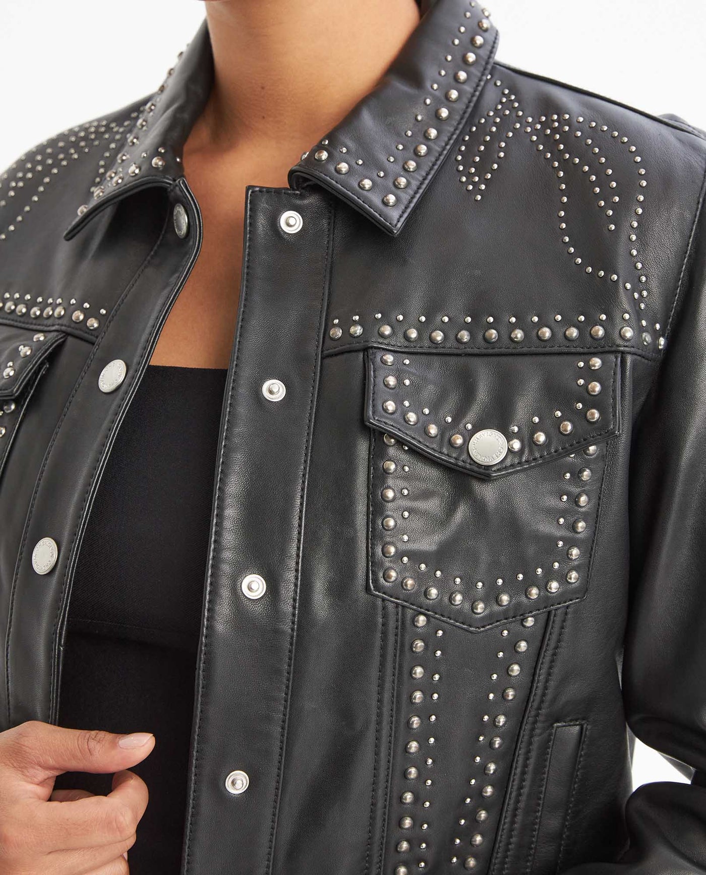 Womens Trucker Jacket with Embellisment - Black 63_727G401_NEG194007_5