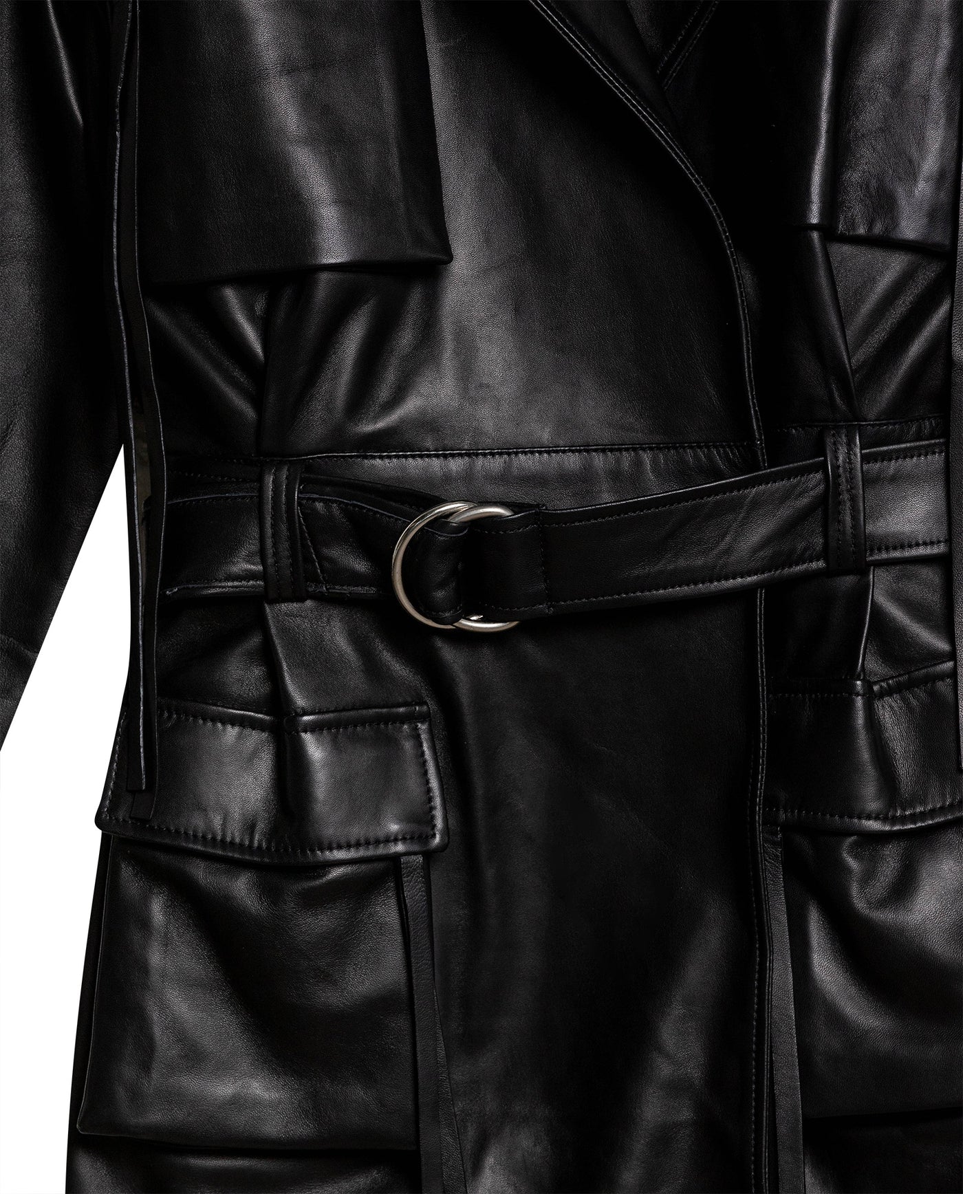 Women´s Leather Trench Coat - Black 63_727H200_NEG194007_8