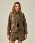Women's Lambskin Leather Trucker Jacket - Brown