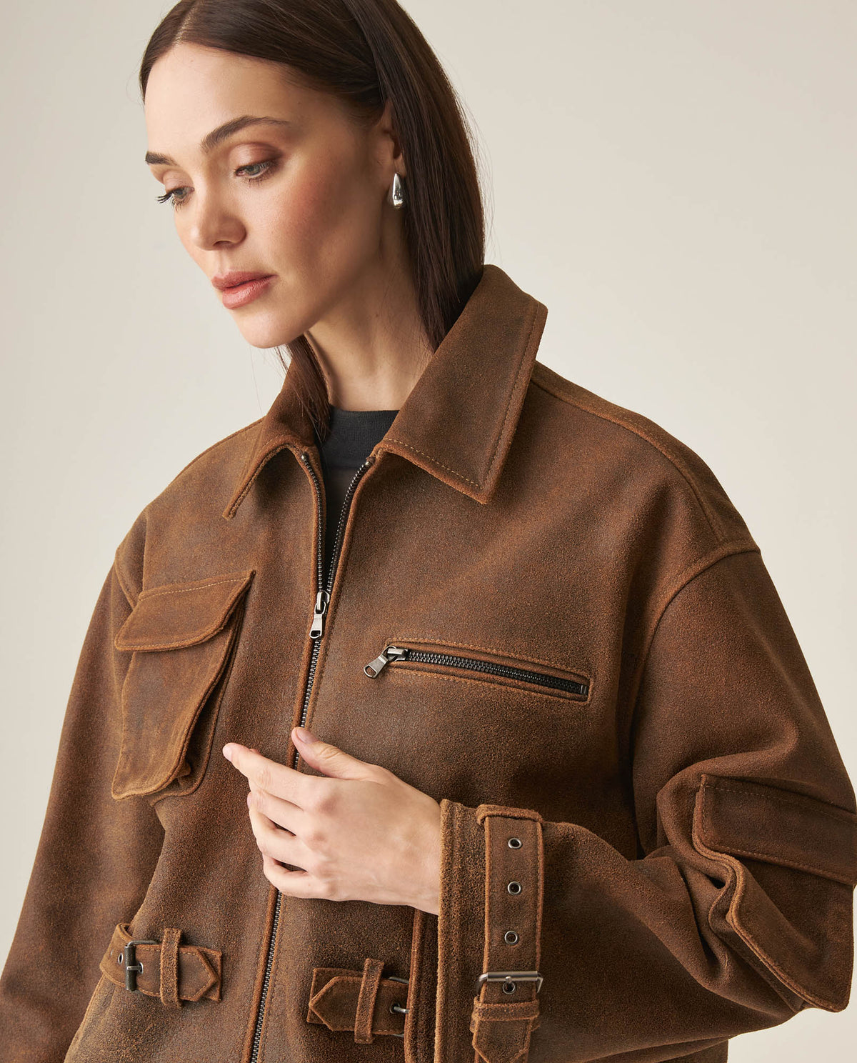 Women´s Leather Jacket - Brown 63_727H403_CAF191325_4