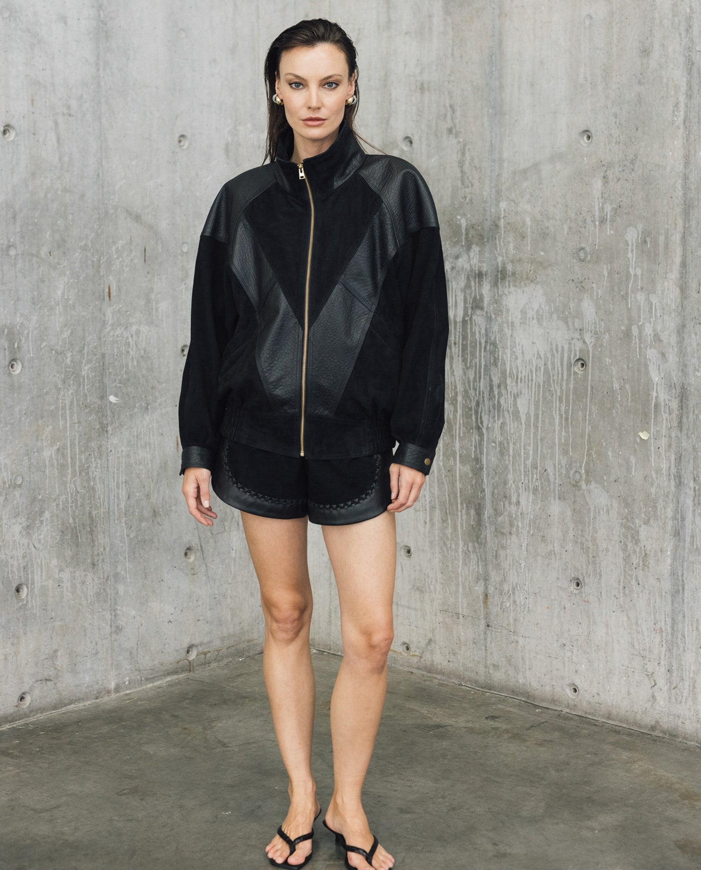 Womens Sheepskin Leather Vintage Bomber Jacket - Special Collection - Black 63_727H502_NEG194007_4
