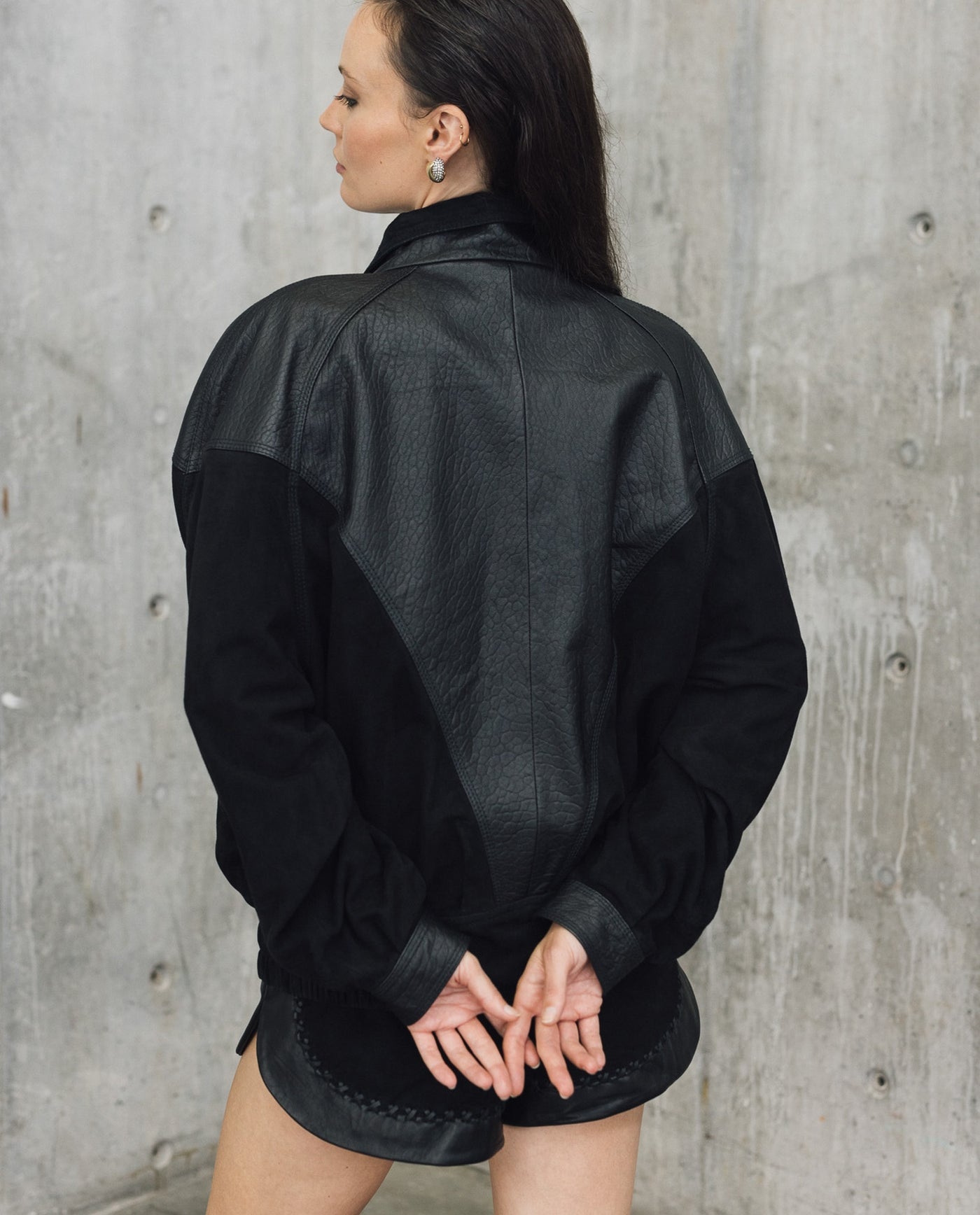 Womens Sheepskin Leather Vintage Bomber Jacket - Special Collection - Black 63_727H502_NEG194007_7