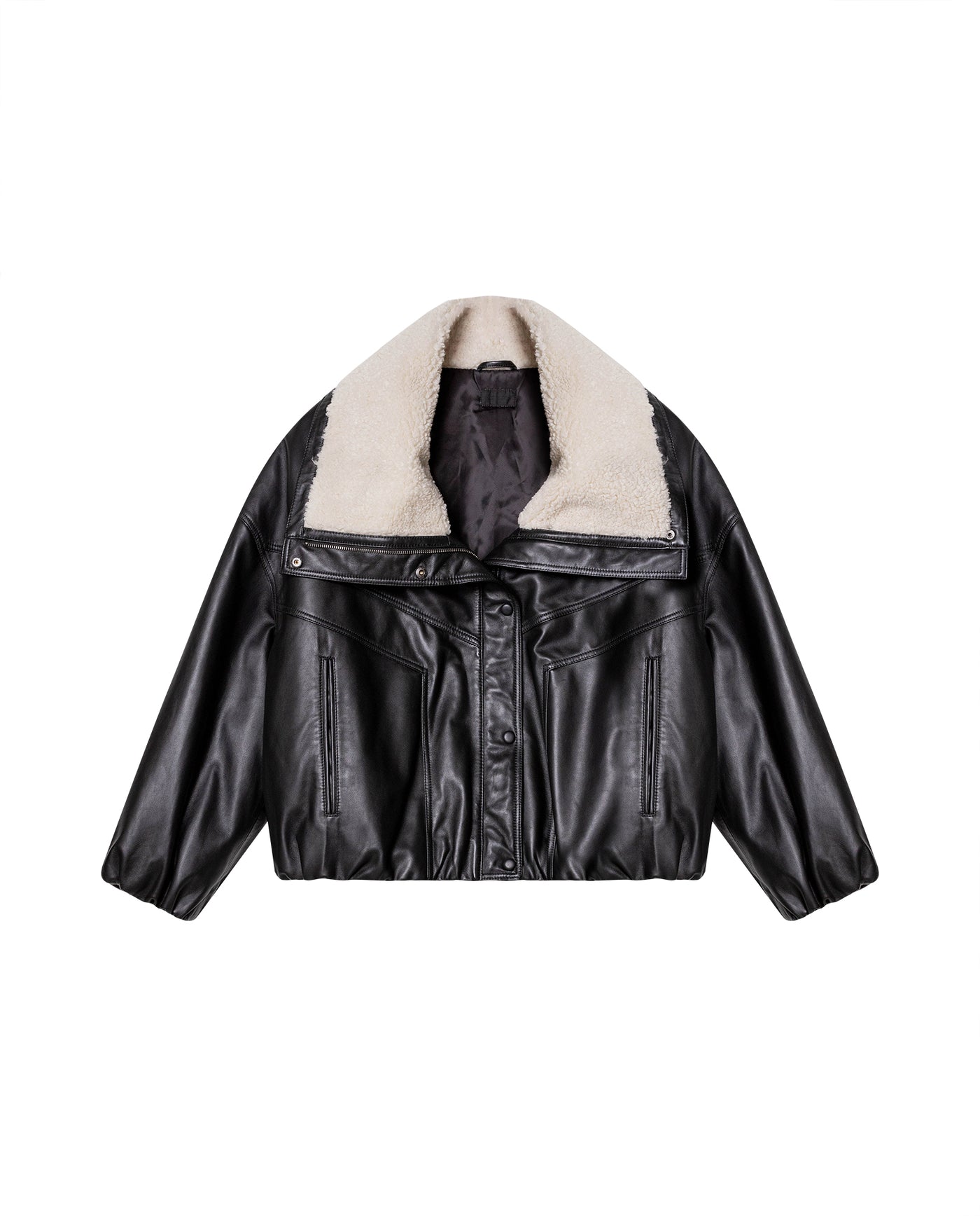 Womens Leather Voluminous Jacket - Special Collection - Black 63_727H506_NEG194007_4