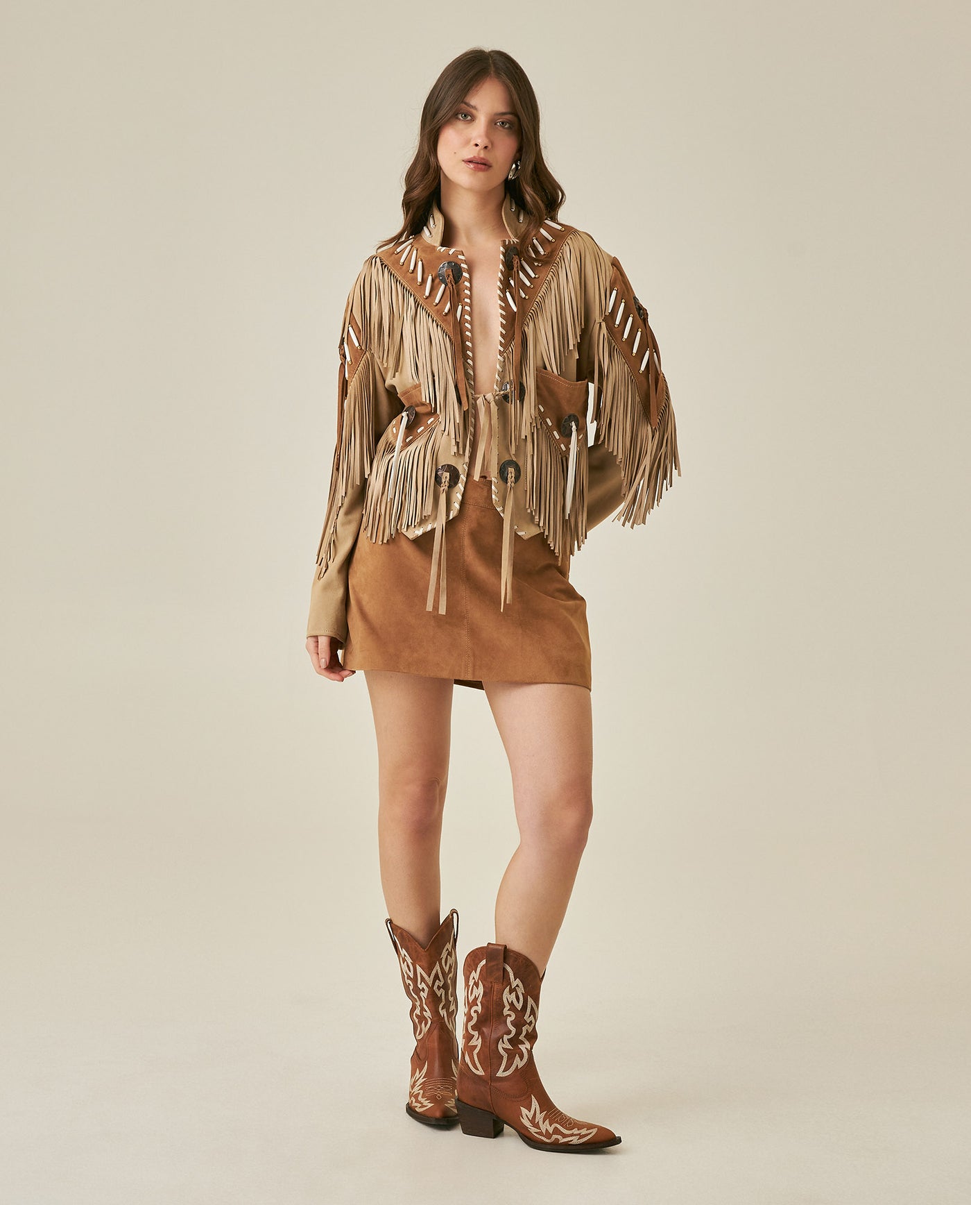 Chaqueta de Mujer Western Rodeo con Flecos - Brown 63_727H701_CAF170808_4