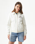 Women's Chenille Embroidered Varsity Bomber in Polyester-Cotton Blend Ceremony