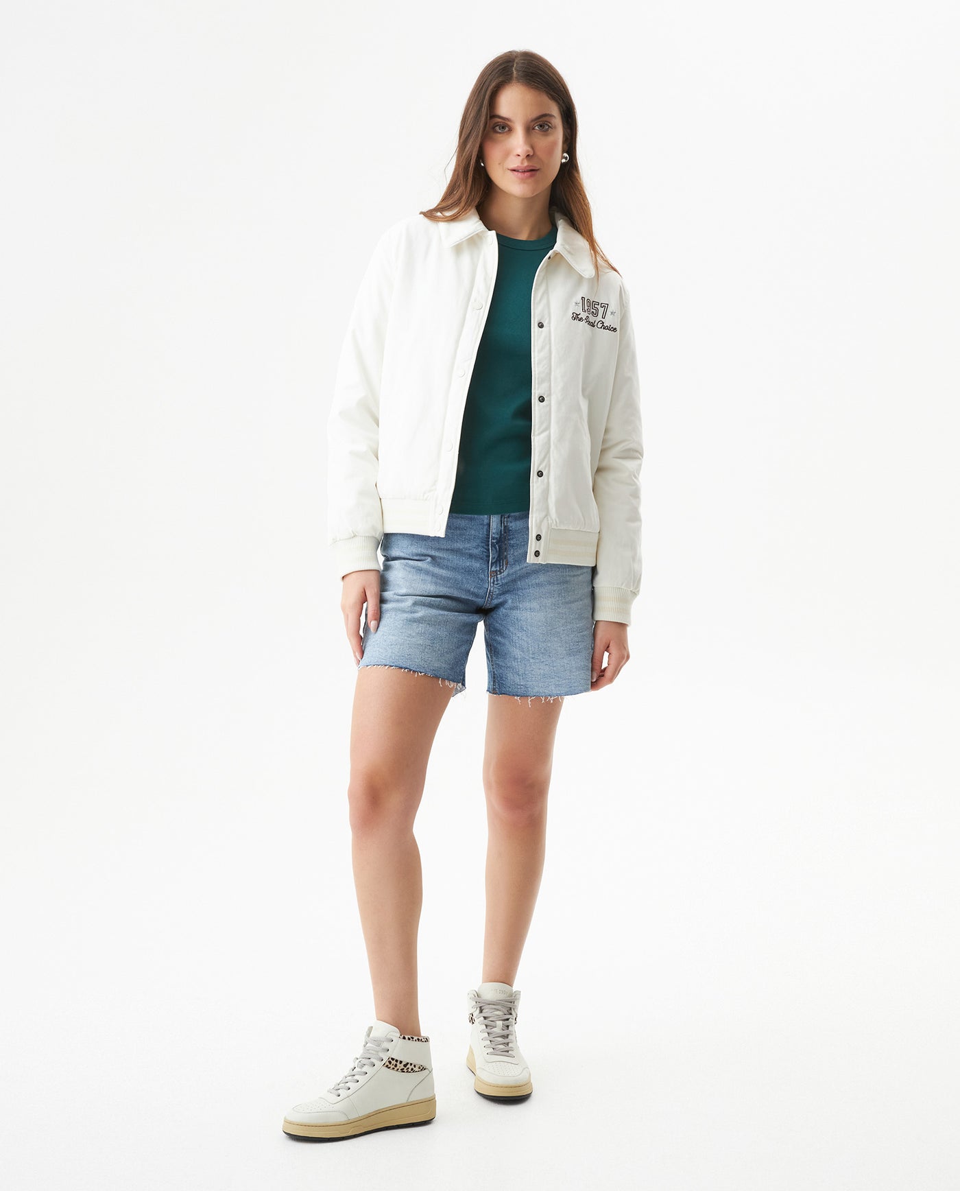 Women's Chenille Embroidered Varsity Bomber in Polyester-Cotton Blend, Ceremony 729G004 - 3