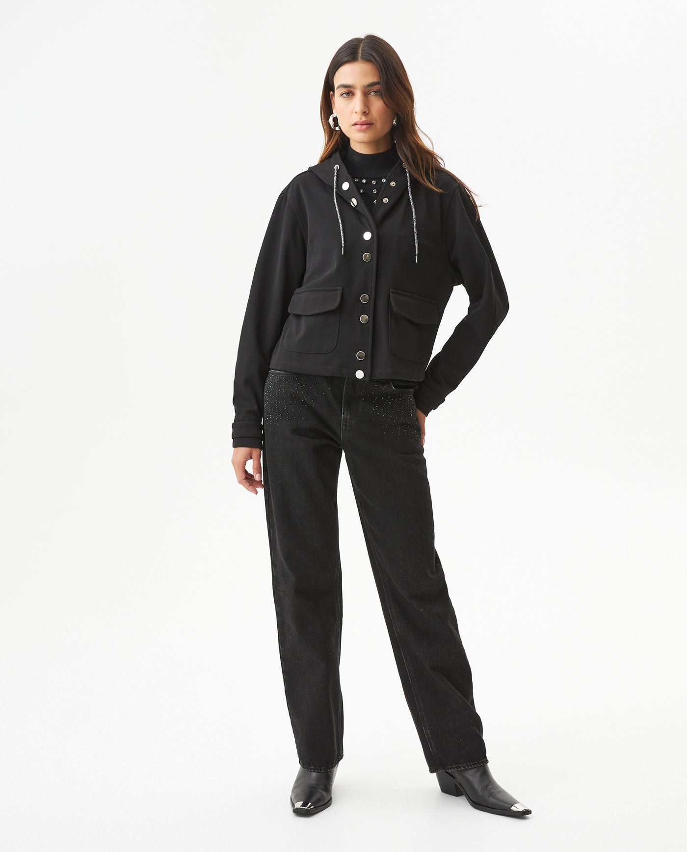 Women's Hooded Straight Jacket in Polyester Blend, Festive 729G008 - 3