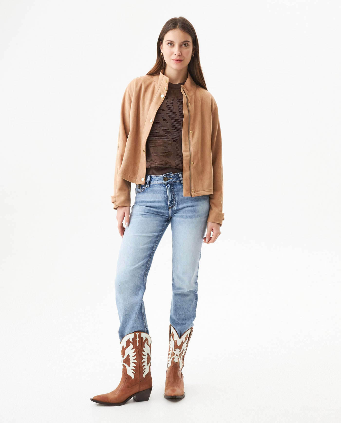 Women's High Collar Straight Fit Jacket in Polyester Stretch Blend, Celebration 729G009 - 3