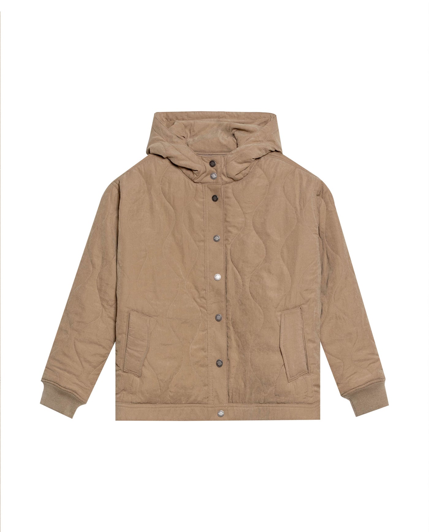 Women's Vertical Wave Quilted Hooded Jacket in Polyester Blend, Heritage - 1