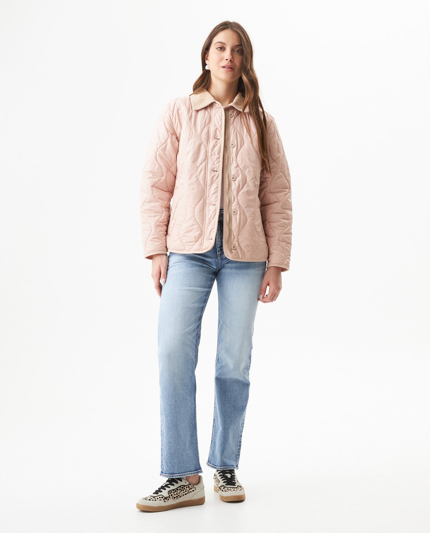 Women's Corduroy Collar Wave Quilted Jacket in Polyester, Radiant - 3