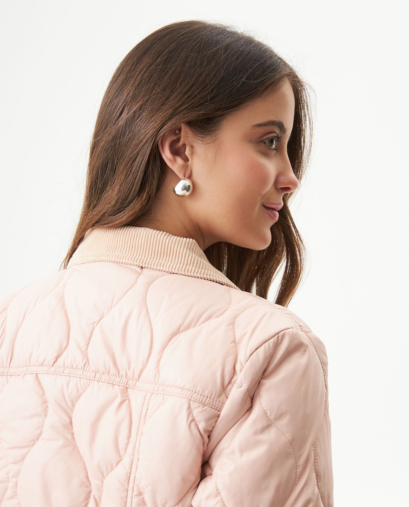 Women's Corduroy Collar Wave Quilted Jacket in Polyester, Radiant - 6