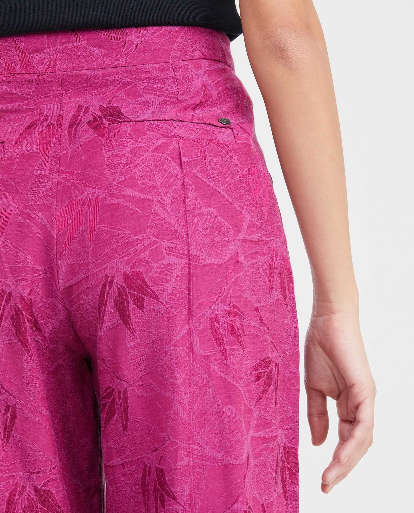 Women's High-Waisted Palazzo Pants with Tonal Foliage Pattern in Cotton-Viscose-Linen - 6
