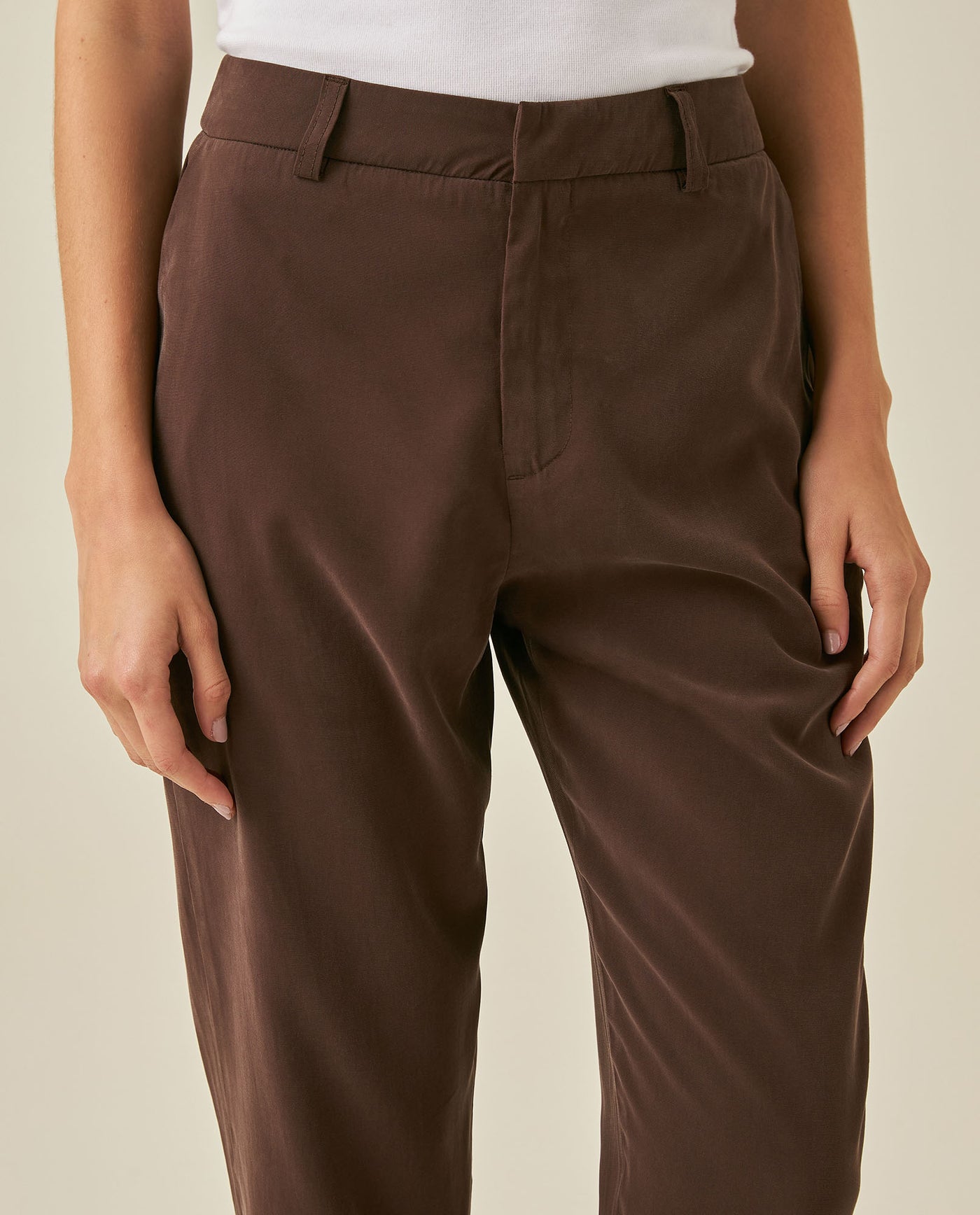 Womens Pants Essential Straight Silhouette Rayon Blend High Rise - Brown 63_731H000_CAF191016_5