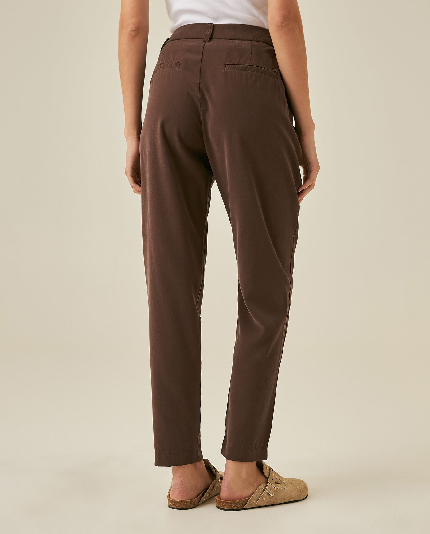 Womens Pants Essential Straight Silhouette Rayon Blend High Rise - Brown 63_731H000_CAF191016_6